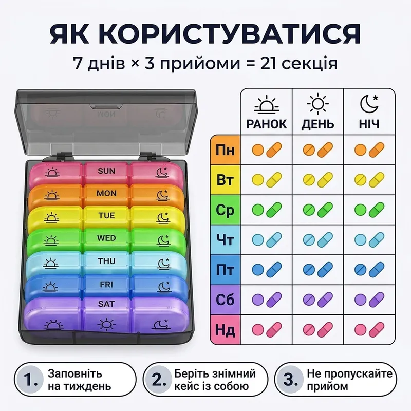 Таблетниця на 7 днів тижня | Органайзер — Фото 3